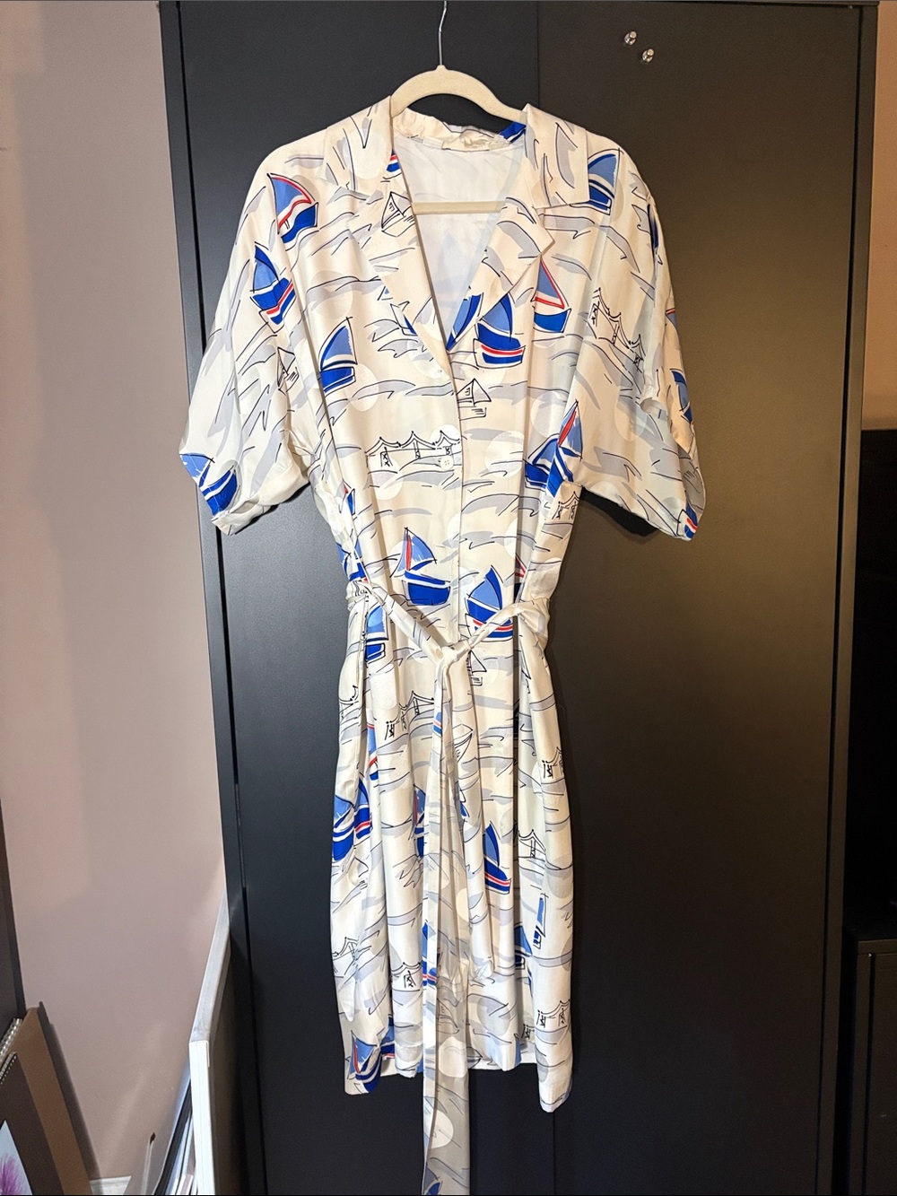 Vintage Nautical Sailboat Print 100% Silk Robe
